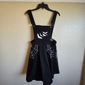 Hell Bunny Miss Muffet Pinafore Dress Skirt Embroidered Bat Spider Web Small